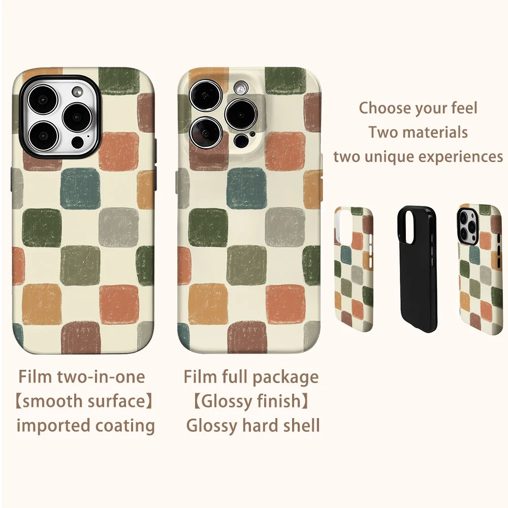 Retro Colored Bricks Phone Case for IPhone 16 15 14 13 12 11 X XS XR XSMAX 7 8 Pro Max Plus Double-layer Back Cover