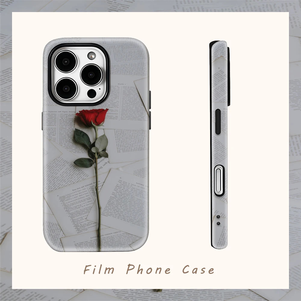 Roses and Pages Phone Case for IPhone 16 15 14 13 12 11 X XS XR XSMAX 7 8 Pro Max Plus Double-layer Back Cover