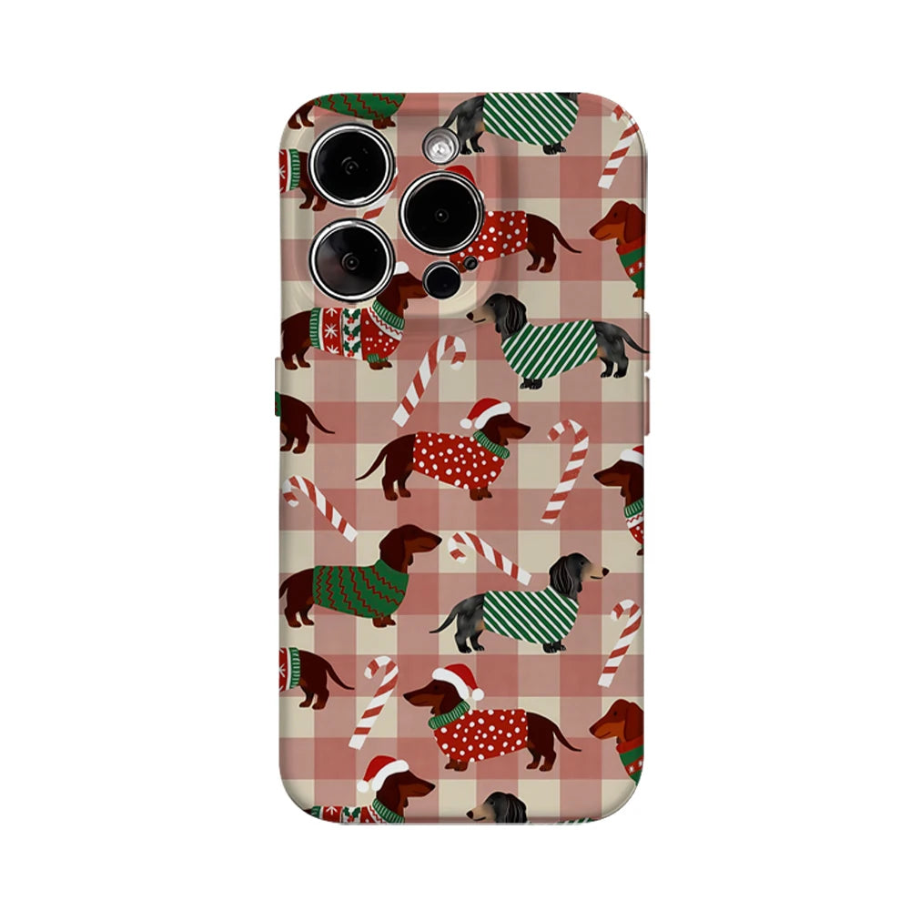 Christmas Dachshund Dog Phone Case for IPhone 16 15 14 13 12 11 X XS XR XSMAX 7 8 Pro Max Plus Double-layer Back Cover