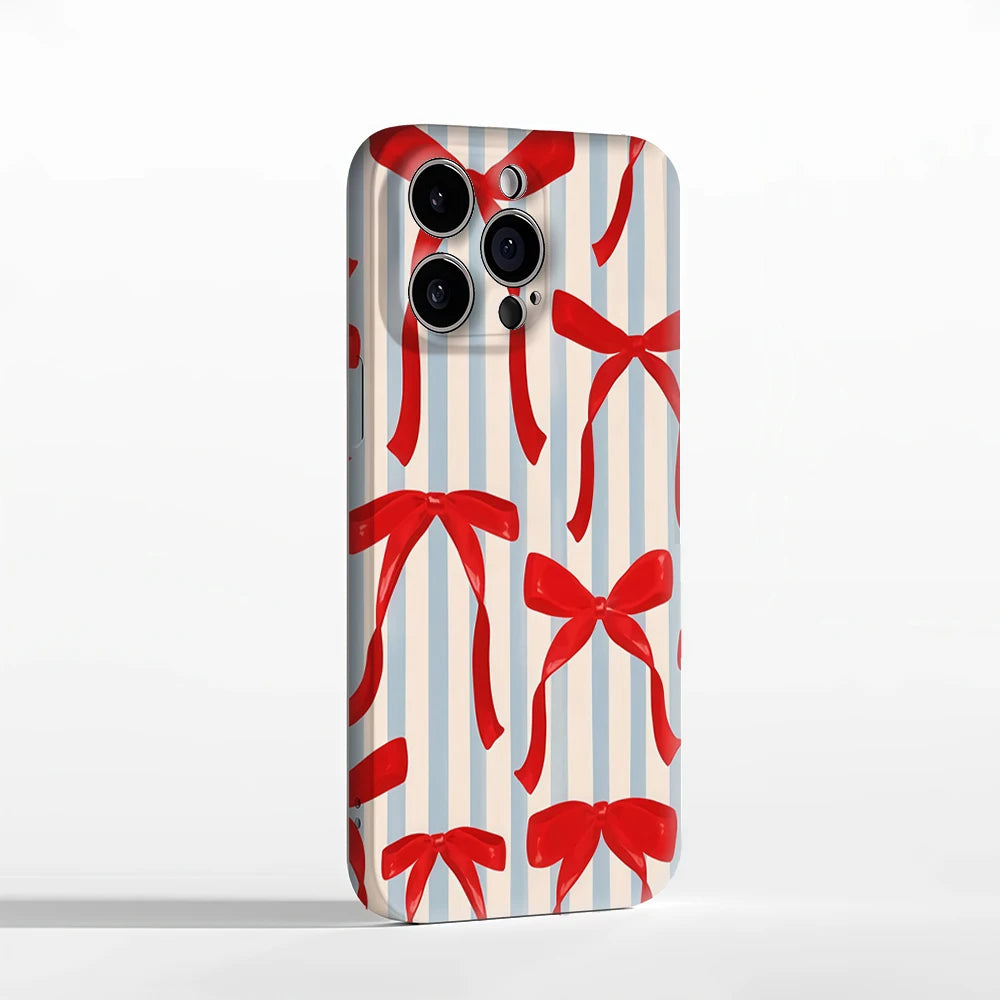 Red Bows Blue White Stripes IPhone17 Must-Haves Phone Case for IPhone 17 16 15 14 13 12 Pro Max Plus Double-layer Back Cover