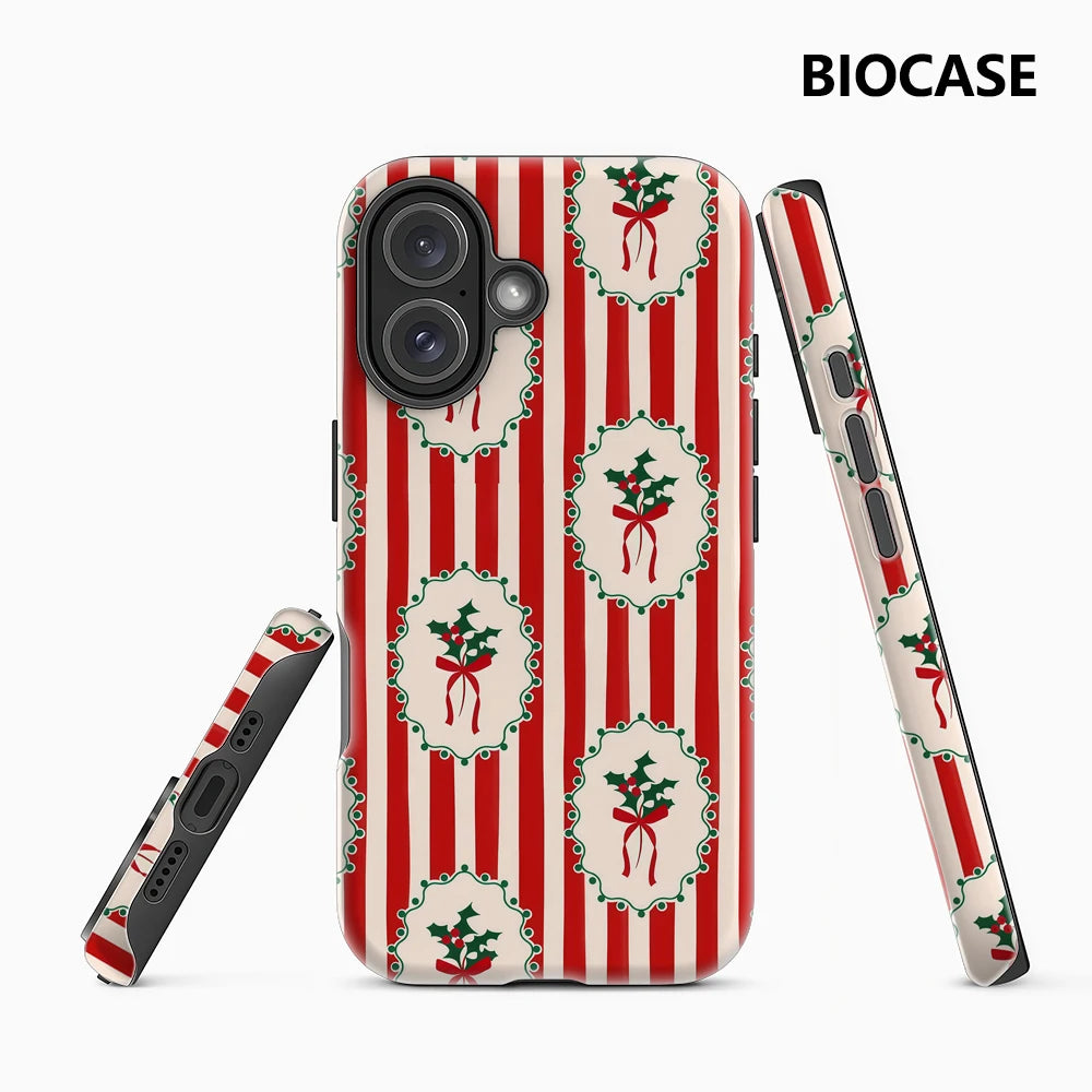 Christmas Holly Red White Stripes IPhone17 Must-Haves Phone Case for IPhone 17 16 15 14 13 Pro Max Plus Double-layer Back Cover
