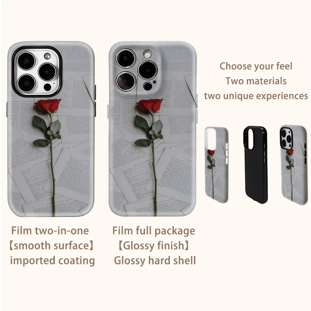 Roses and Pages Phone Case for IPhone 16 15 14 13 12 11 X XS XR XSMAX 7 8 Pro Max Plus Double-layer Back Cover