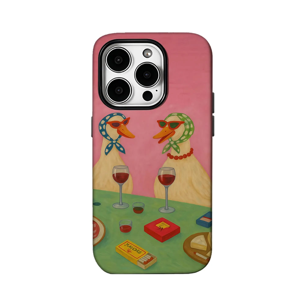 Pink Duck Wine Tasting Phone Case for IPhone 16 15 14 13 12 11 X XS XR XSMAX 7 8 Pro Max Plus Double-layer Back Cover