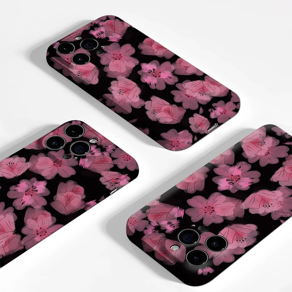 Pink Flowers on Black IPhone17 Must-Haves Phone Case for IPhone 17 16 15 14 13 12 Pro Max Plus Double-layer Back Cover