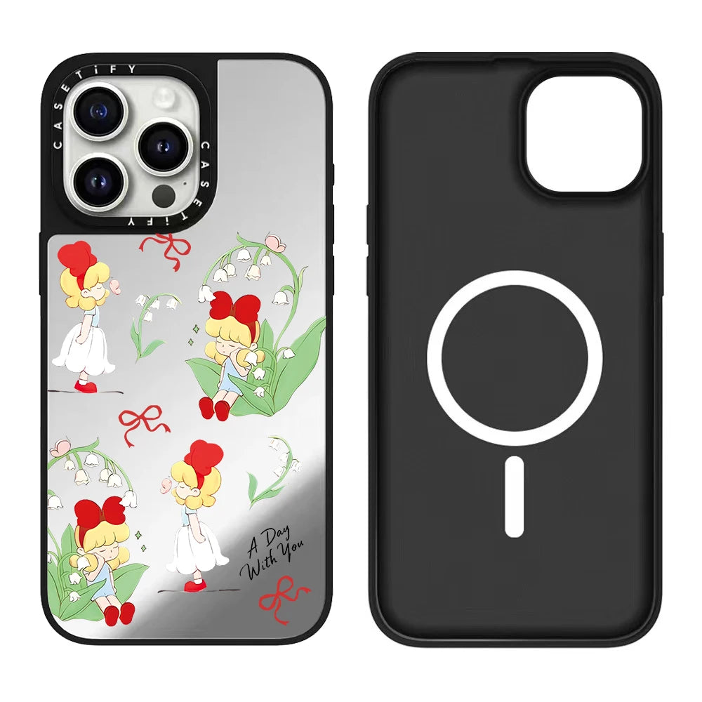 Magnetic Love Heart Bow Girl Series iPhone17 pro Phone Case Compatible for iPhone17/16/15 Cute Feminine Design Mobile Accessory