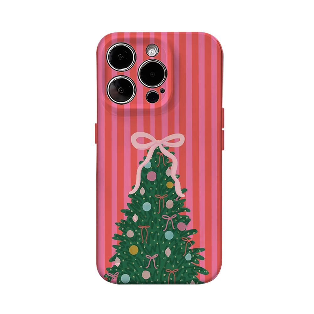 Red Striped Christmas Tree Phone Case for IPhone 16 15 14 13 12 11 X XS XR XSMAX 7 8 Pro Max Plus Double-layer Back Cover