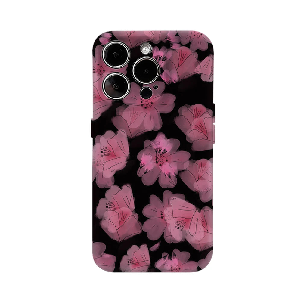 Pink Flowers on Black IPhone17 Must-Haves Phone Case for IPhone 17 16 15 14 13 12 Pro Max Plus Double-layer Back Cover