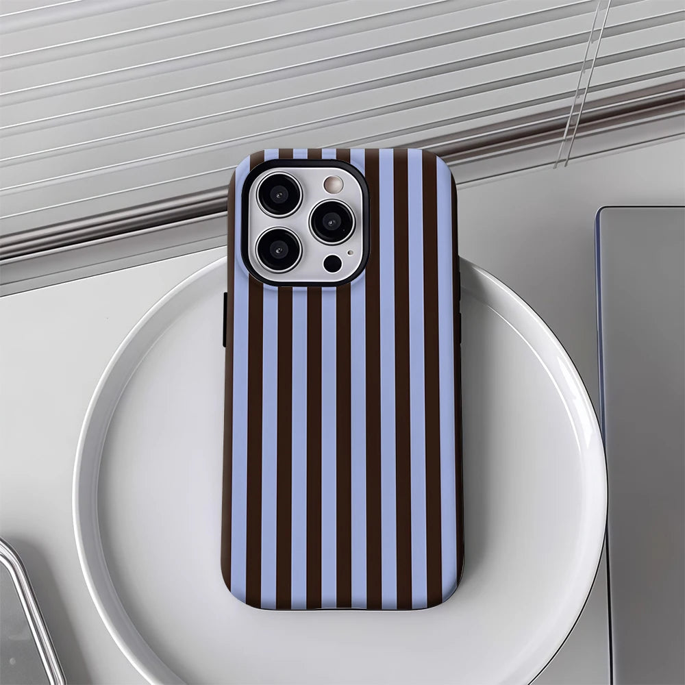 Contrasting Brown Blue Stripes IPhone17 Must-Haves Phone Case for IPhone 17 16 15 14 13 12 Pro Max Plus Double-layer Back Cover
