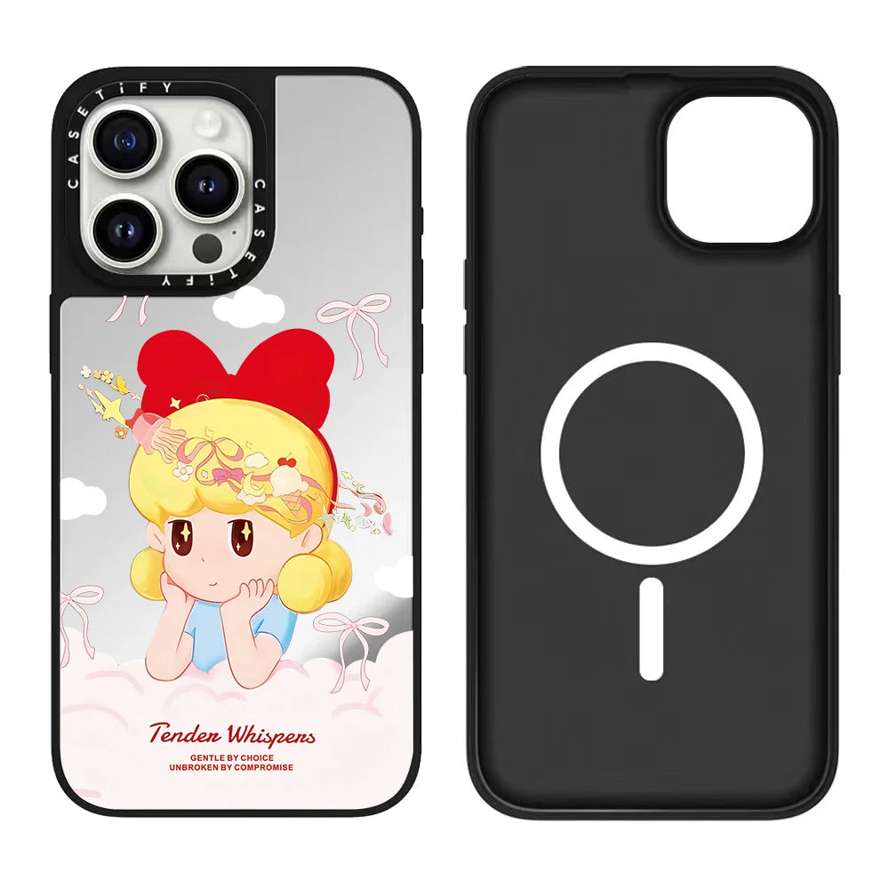 Magnetic Love Heart Bow Girl Series iPhone17 pro Phone Case Compatible for iPhone17/16/15 Cute Feminine Design Mobile Accessory