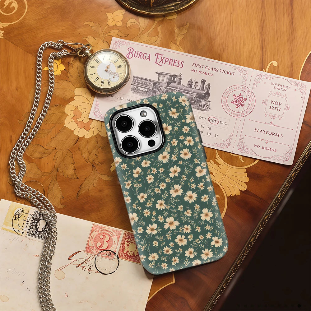 Small Green Flower Pattern Phone Case for IPhone 16 15 14 13 12 11 X XS XR XSMAX 7 8 Pro Max Plus Double-layer Back Cover