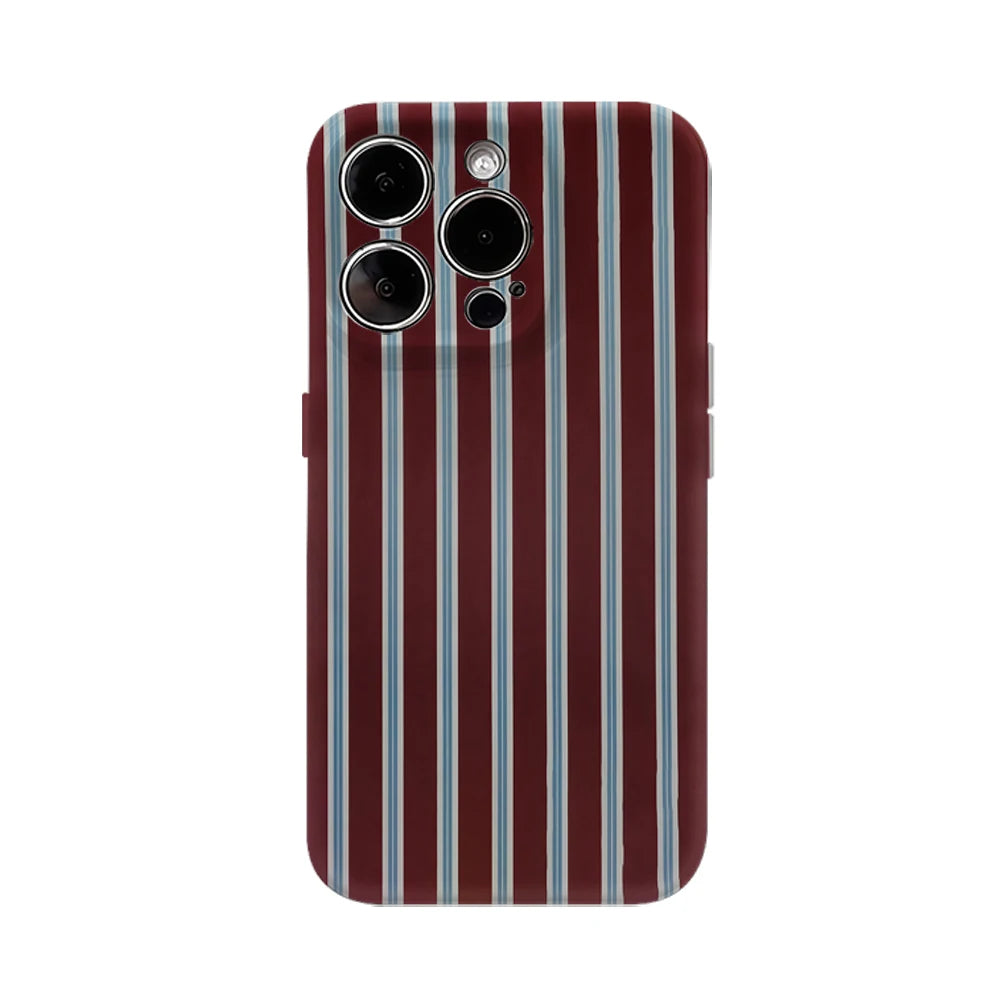 Burgundy Blue White Stripes IPhone17 Must-Haves Phone Case for IPhone 17 16 15 14 13 12 Pro Max Plus Double-layer Back Cover