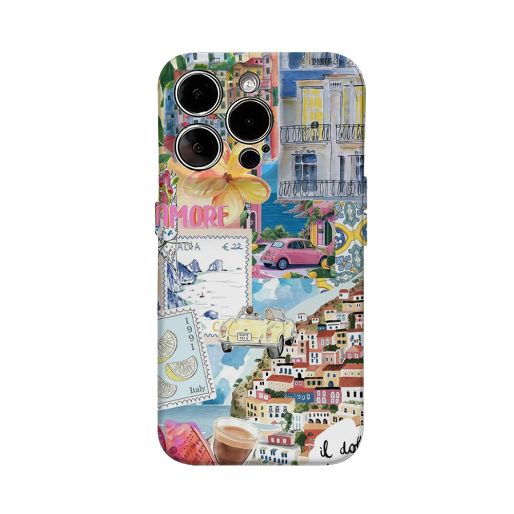 Italian Town Walk Phone Case for IPhone 16 15 14 13 12 11 X XS XR XSMAX 7 8 Pro Max Plus Double-layer Back Cover