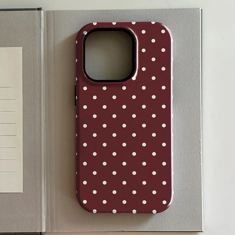 luxury Ins Brown Red Polka Dots Phone Case for iPhone 17 16 15 14 13 12 11 X XS XR XSMAX 7 8 Air Pro Max Plus Double-layer Cover