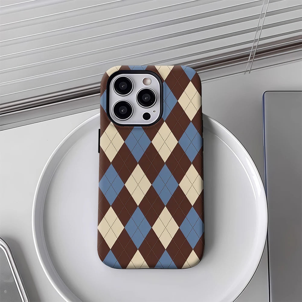 Vintage Diamond Plaid IPhone17 Must-Haves Phone Case for IPhone 17 16 15 14 13 12 Pro Max Plus Double-layer Back Cover