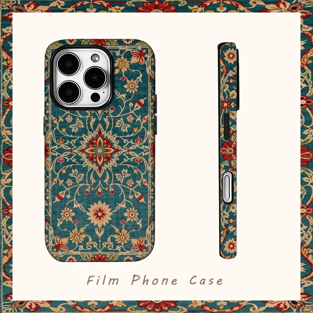 Retro Turkish Persian Style Phone Case for IPhone 16 15 14 13 12 11 X XS XR XSMAX 7 8 Pro Max Plus Double-layer Back Cover