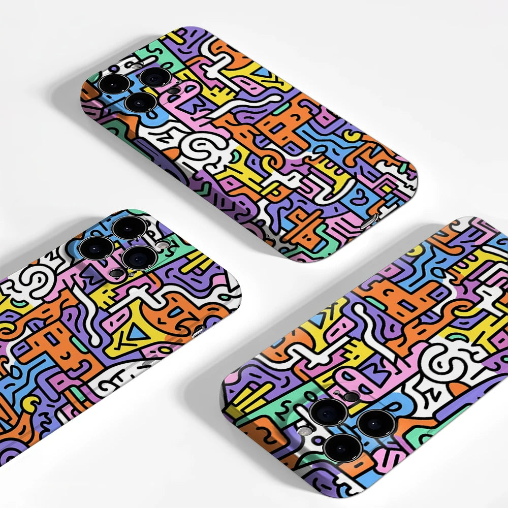 Colorful Abstract Doodle Pattern IPhone17 Must-Haves Phone Case for IPhone 17 16 15 14 13 Pro Max Plus Double-layer Back Cover
