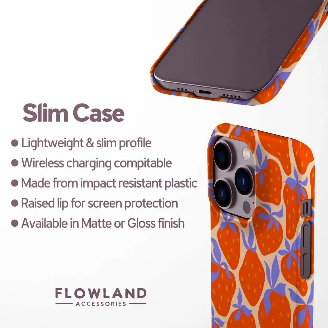 Luxury Orange Strawberry Design Phone Case for iPhone 17 16 15 14 13 12 11 7 8 Air Pro Max Plus Luxury Double-layer Back Cover