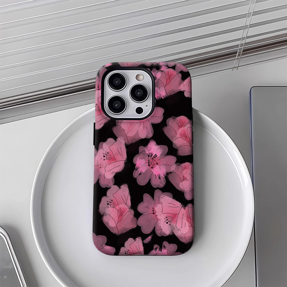 Pink Flowers on Black IPhone17 Must-Haves Phone Case for IPhone 17 16 15 14 13 12 Pro Max Plus Double-layer Back Cover