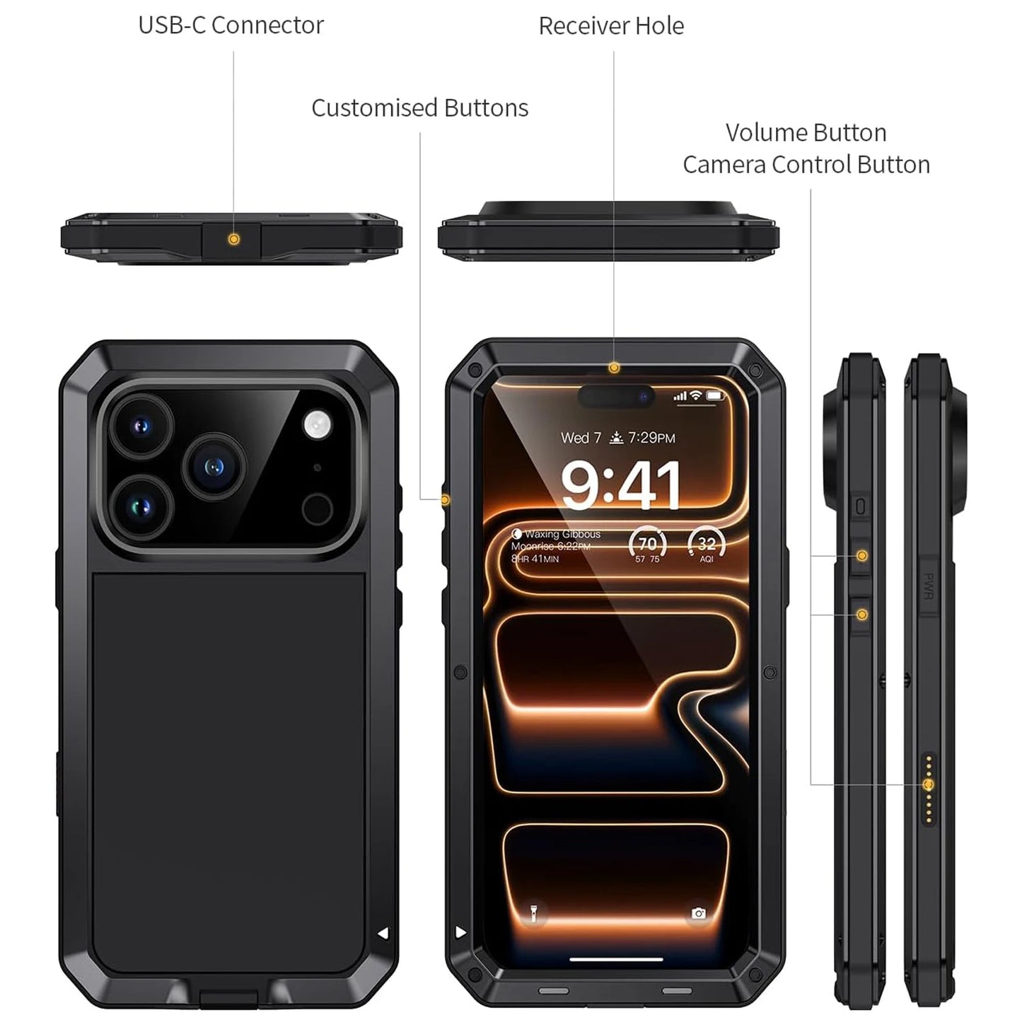 for iPhone Air 17 Pro Max 17 Pro 17 Metal Case, Heavy Duty Shockproof Tough Rugged Case with Built-in Glass Screen Protector