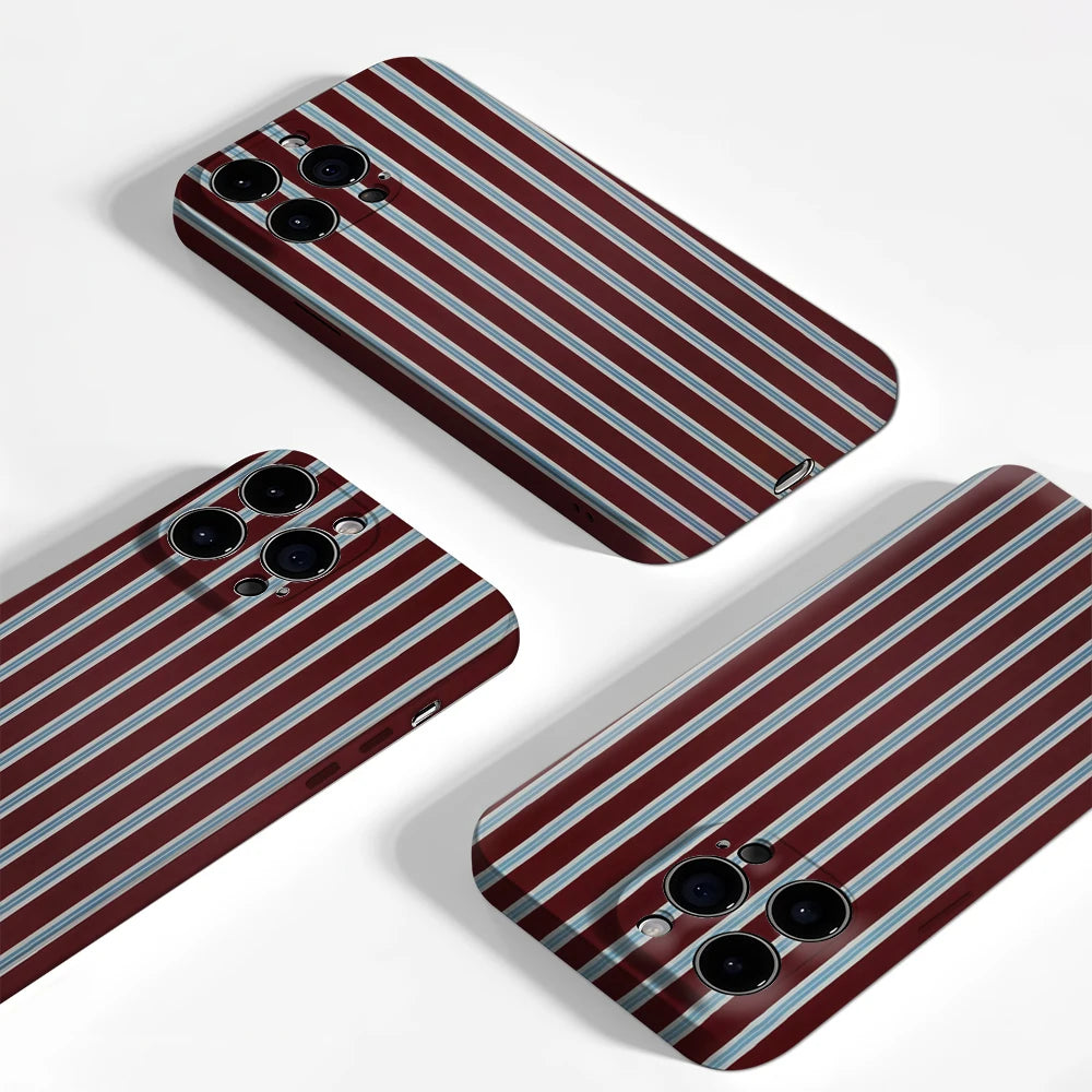 Burgundy Blue White Stripes IPhone17 Must-Haves Phone Case for IPhone 17 16 15 14 13 12 Pro Max Plus Double-layer Back Cover