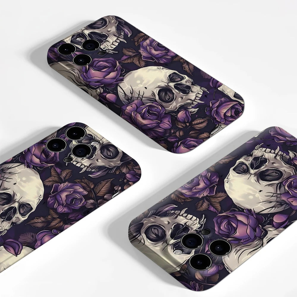 Skulls and Purple Roses IPhone17 Must-Haves Phone Case for IPhone 17 16 15 14 13 12 11 Pro Max Plus Double-layer Back Cover
