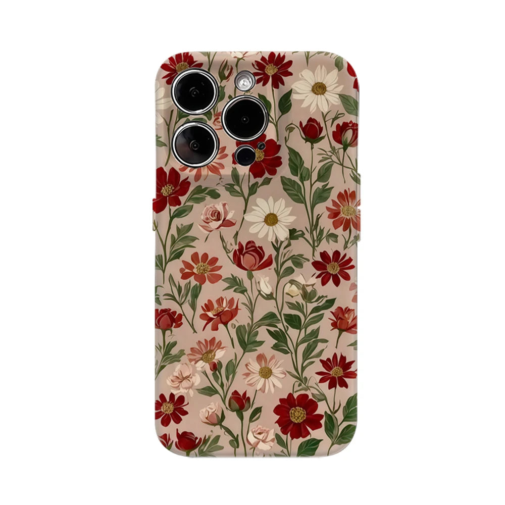 Red Flowers Retro Phone Case for IPhone 16 15 14 13 12 11 X XS XR XSMAX 7 8 Pro Max Plus Double-layer Back Cover