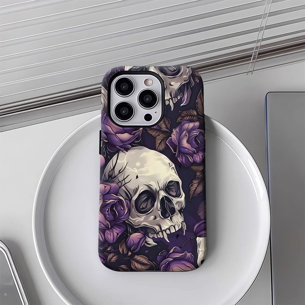 Skulls and Purple Roses IPhone17 Must-Haves Phone Case for IPhone 17 16 15 14 13 12 11 Pro Max Plus Double-layer Back Cover