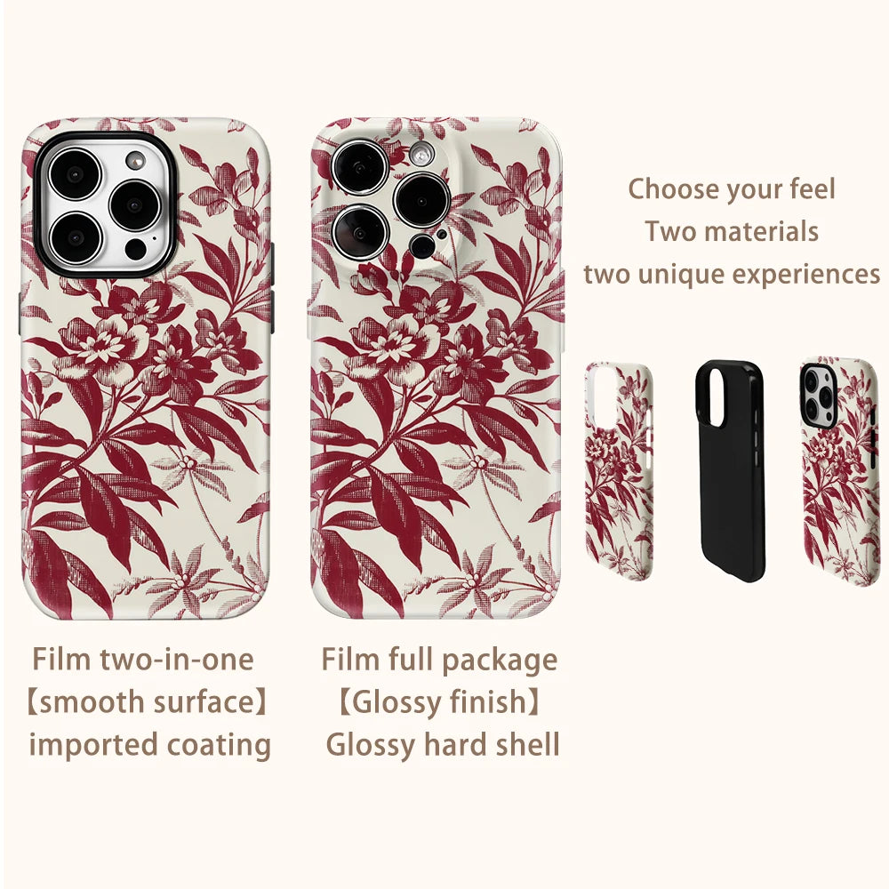 Cream Red Flower Phone Case for IPhone 16 15 14 13 12 11 X XS XR XSMAX 7 8 Pro Max Plus Double-layer Back Cover
