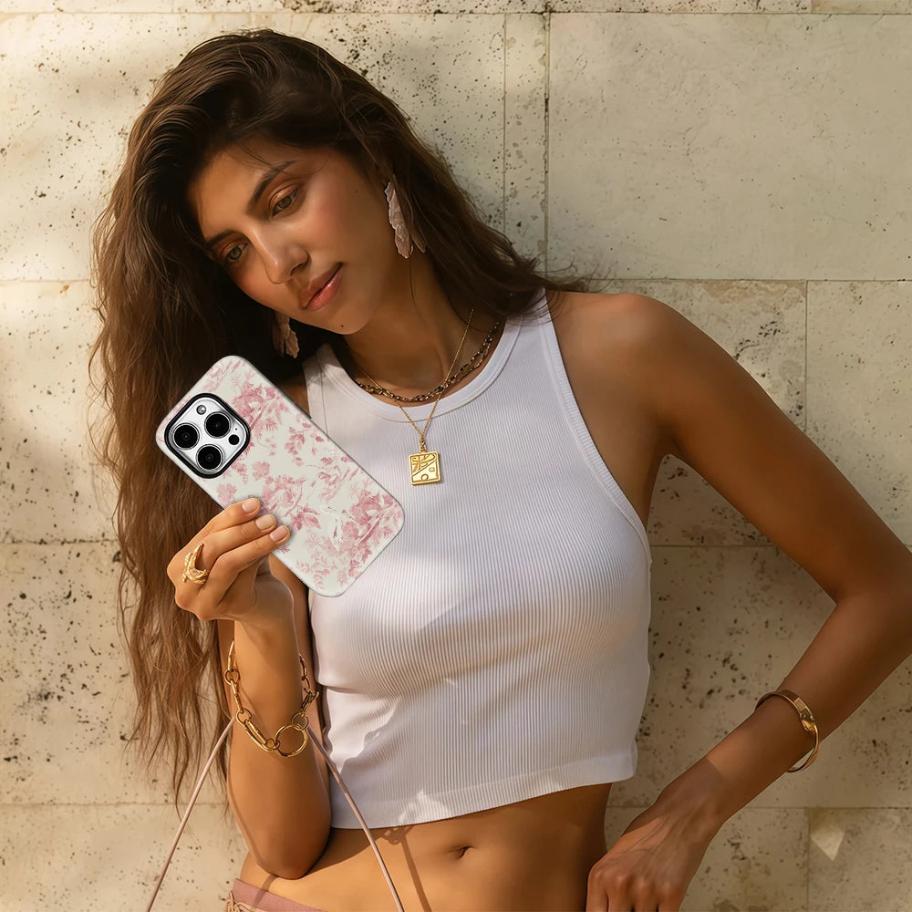 Pink Pastoral Phone Case for IPhone 16 15 14 13 12 11 X XS XR XSMAX 7 8 Pro Max Plus Double-layer Back Cover