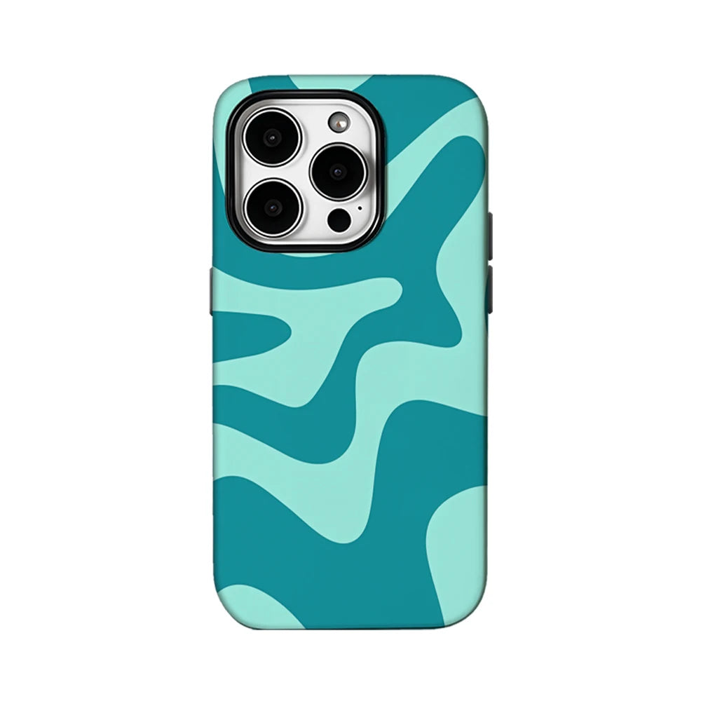 Blue Green Wave Pattern Phone Case for IPhone 16 15 14 13 12 11 X XS XR XSMAX 7 8 Pro Max Plus Double-layer Back Cover