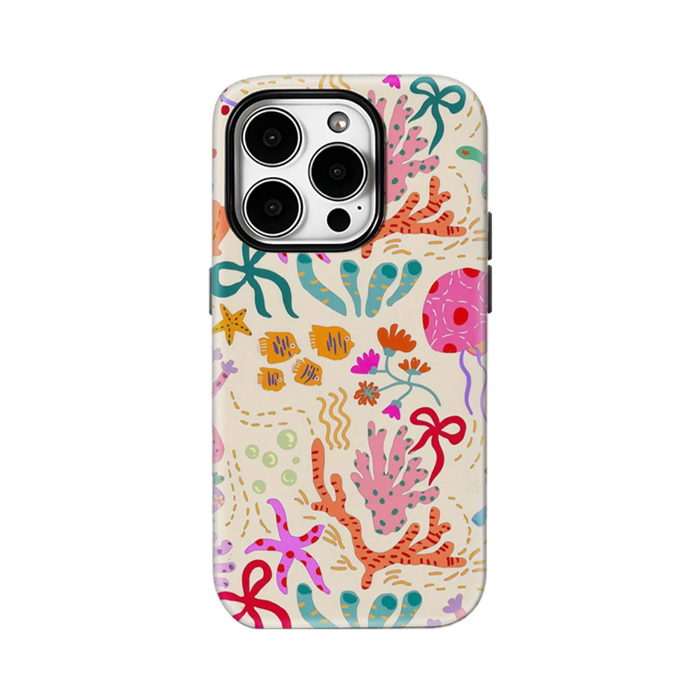 Colorful Sea Life Print Phone Case for IPhone 17AIR 16E 16 15 14 13 12 11 17 Pro Max Plus Double-layer Back Cover