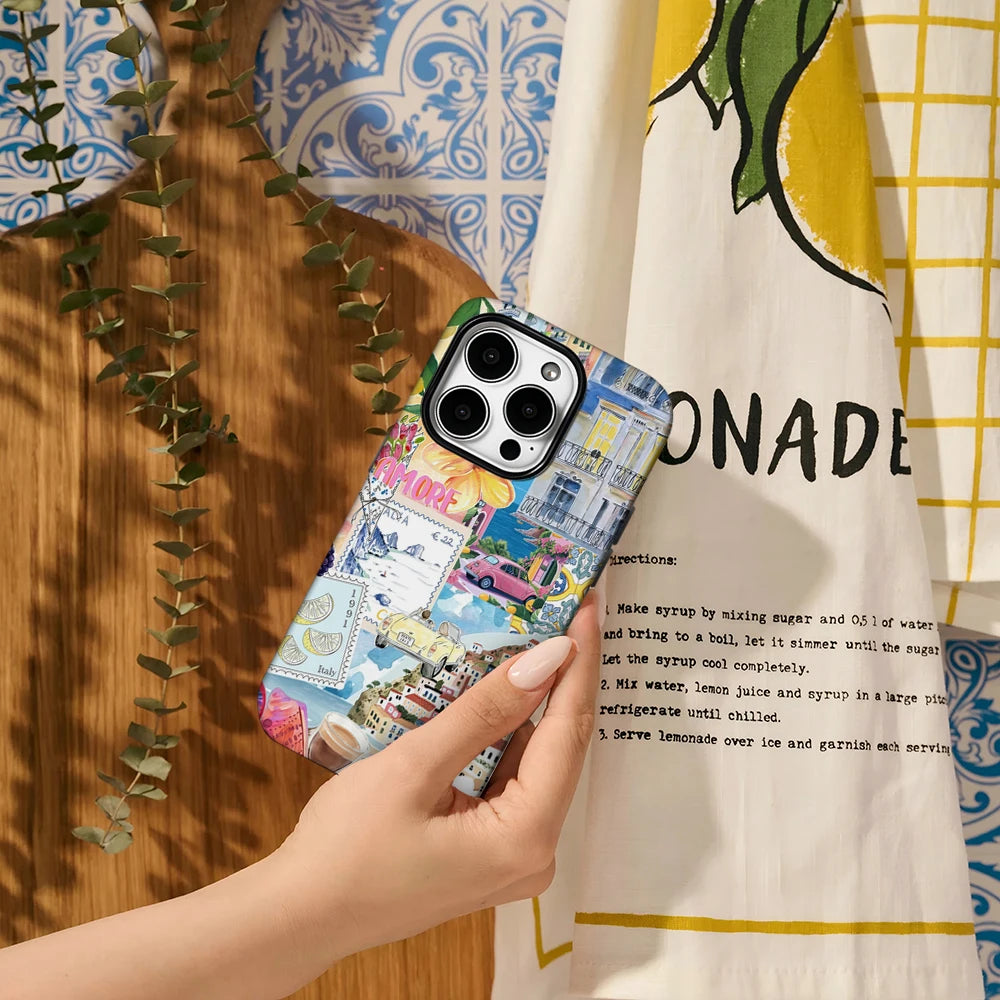 Italian Town Walk Phone Case for IPhone 16 15 14 13 12 11 X XS XR XSMAX 7 8 Pro Max Plus Double-layer Back Cover