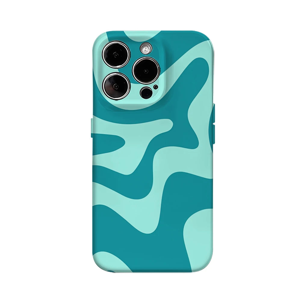 Blue Green Wave Pattern Phone Case for IPhone 16 15 14 13 12 11 X XS XR XSMAX 7 8 Pro Max Plus Double-layer Back Cover