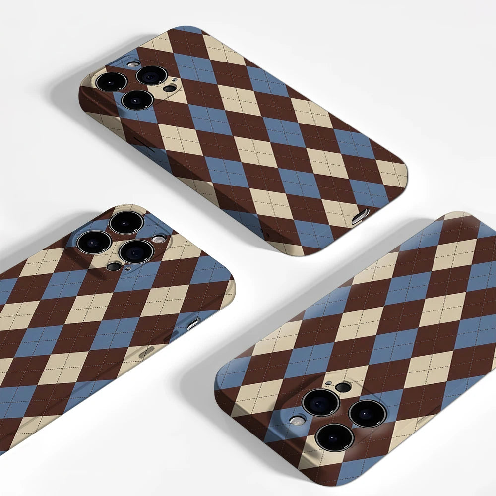 Vintage Diamond Plaid IPhone17 Must-Haves Phone Case for IPhone 17 16 15 14 13 12 Pro Max Plus Double-layer Back Cover