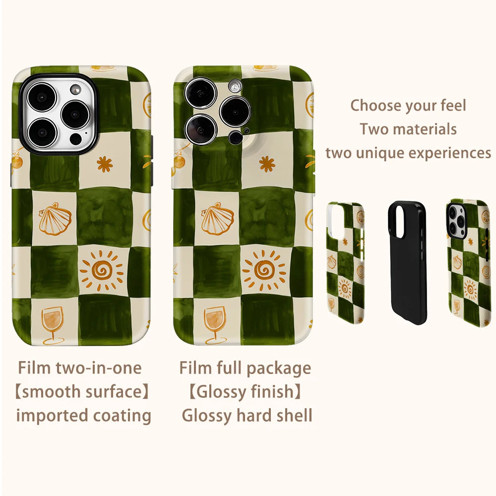 Green & Orange Check Phone Case for IPhone 17AIR 16E 16 15 14 13 12 11 17 Pro Max Plus Double-layer Back Cover