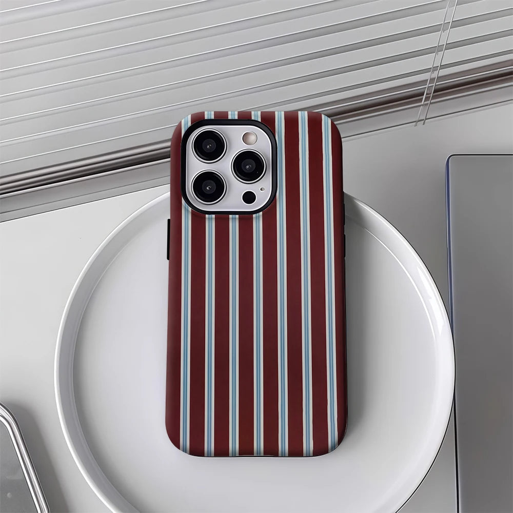 Burgundy Blue White Stripes IPhone17 Must-Haves Phone Case for IPhone 17 16 15 14 13 12 Pro Max Plus Double-layer Back Cover