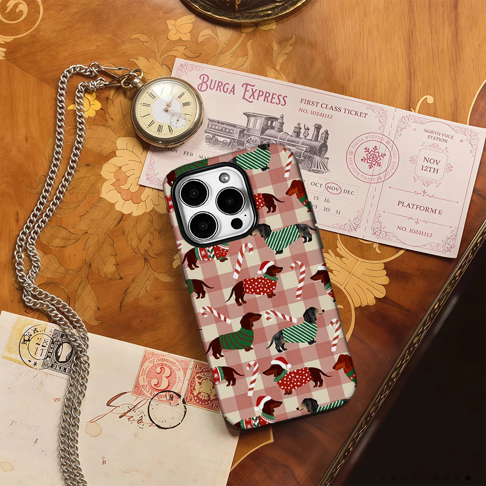 Christmas Dachshund Dog Phone Case for IPhone 16 15 14 13 12 11 X XS XR XSMAX 7 8 Pro Max Plus Double-layer Back Cover