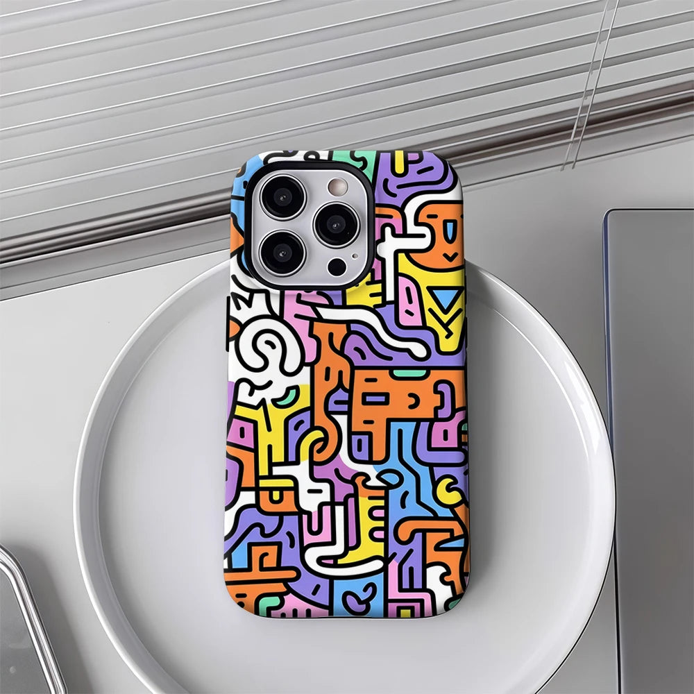 Colorful Abstract Doodle Pattern IPhone17 Must-Haves Phone Case for IPhone 17 16 15 14 13 Pro Max Plus Double-layer Back Cover