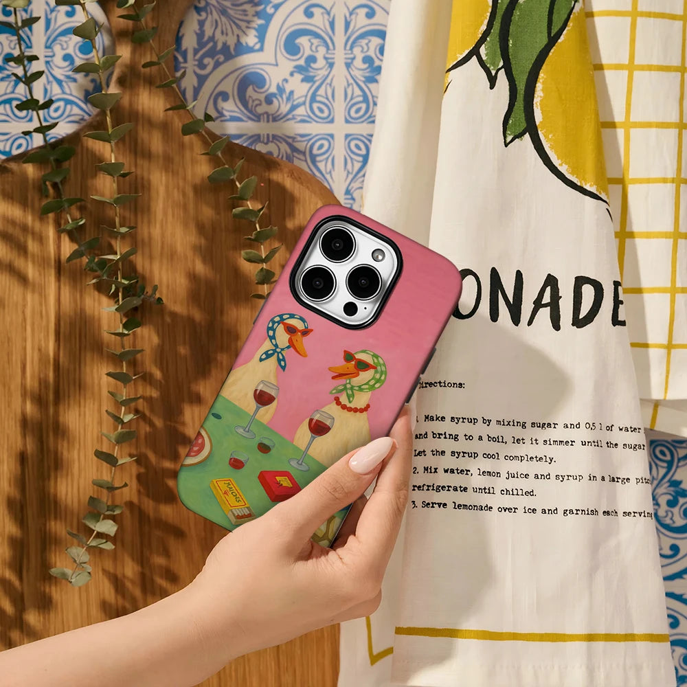 Pink Duck Wine Tasting Phone Case for IPhone 16 15 14 13 12 11 X XS XR XSMAX 7 8 Pro Max Plus Double-layer Back Cover