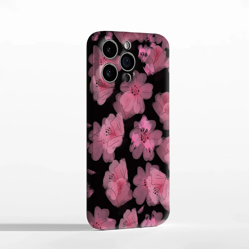 Pink Flowers on Black IPhone17 Must-Haves Phone Case for IPhone 17 16 15 14 13 12 Pro Max Plus Double-layer Back Cover