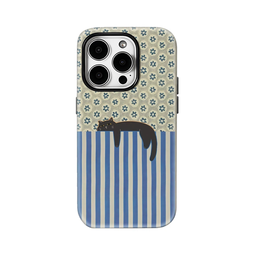 Cat with Blue and White Stripes IPhone17 Must-Haves Phone Case for IPhone 17 16 15 14 13 12 Pro Max Plus Double-layer Back Cover