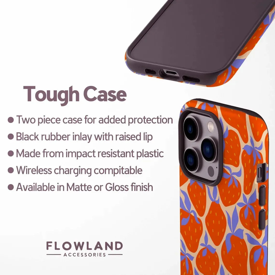Luxury Orange Strawberry Design Phone Case for iPhone 17 16 15 14 13 12 11 7 8 Air Pro Max Plus Luxury Double-layer Back Cover