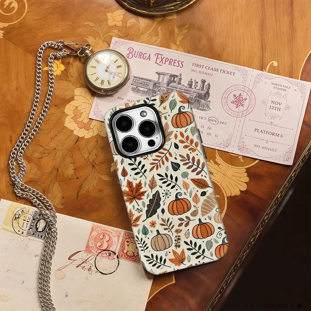 Halloween Autumn Leaves Pumpkin Phone Case for IPhone 16 15 14 13 12 11 X XS XR XSMAX 7 8 Pro Max Plus Double-layer Back Cover
