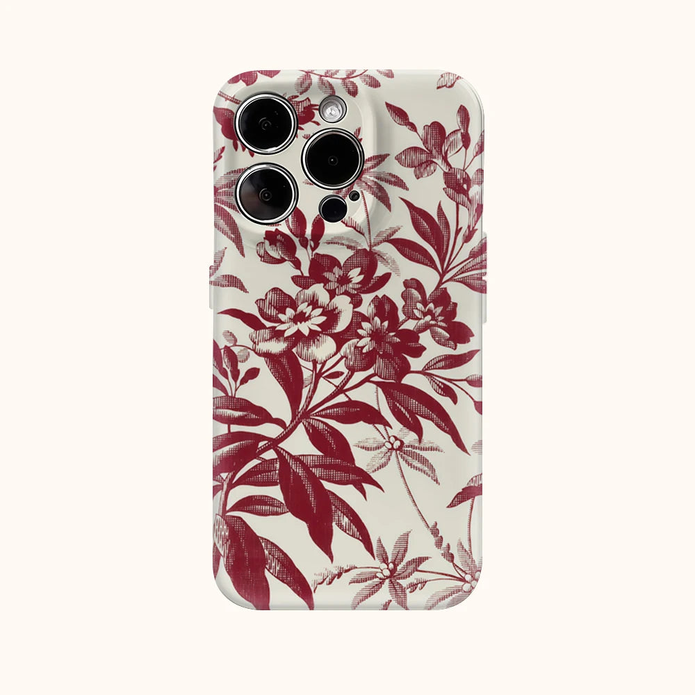 Cream Red Flower Phone Case for IPhone 16 15 14 13 12 11 X XS XR XSMAX 7 8 Pro Max Plus Double-layer Back Cover