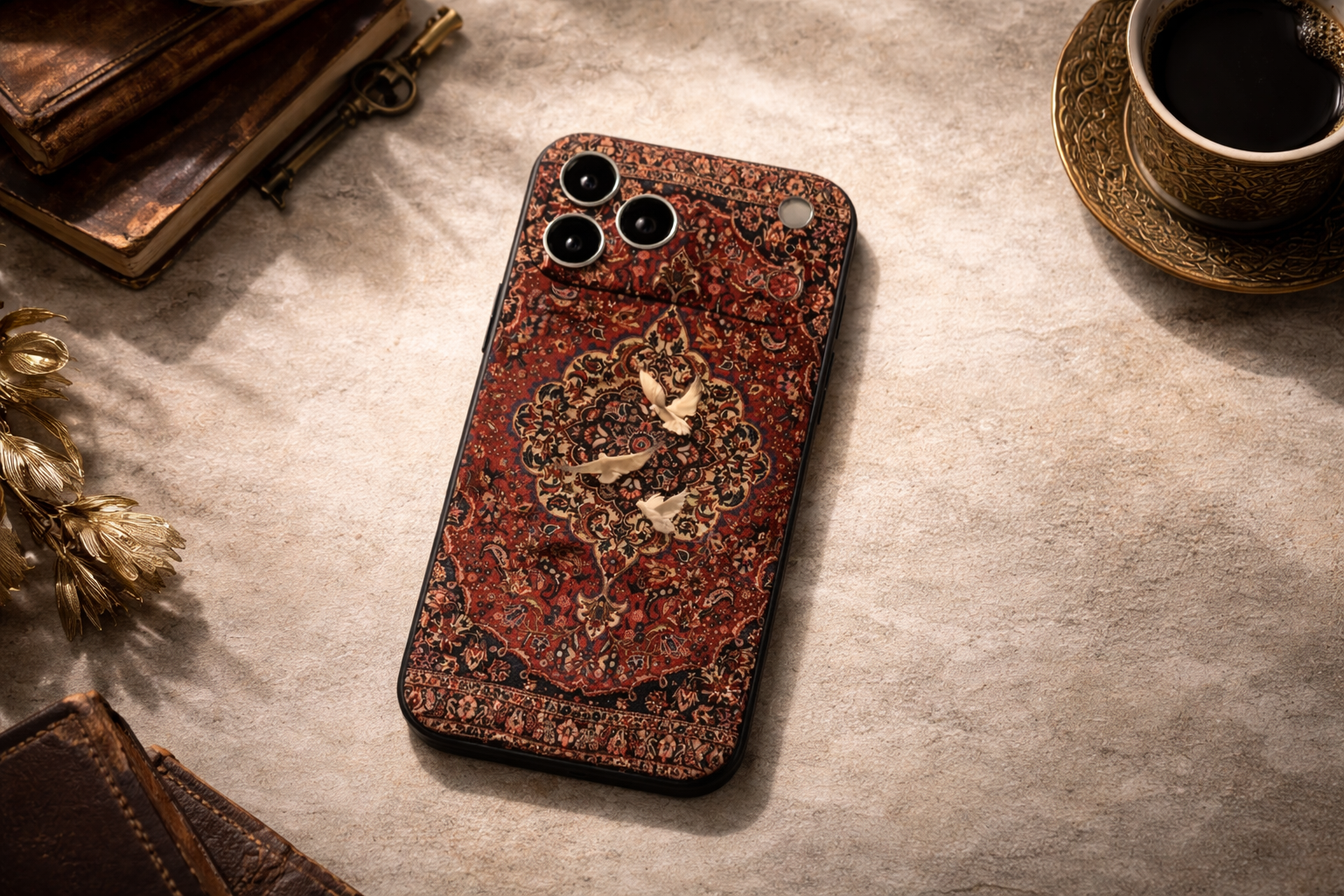 Vintage Medallion Carpet Phone Case with Dove Detail