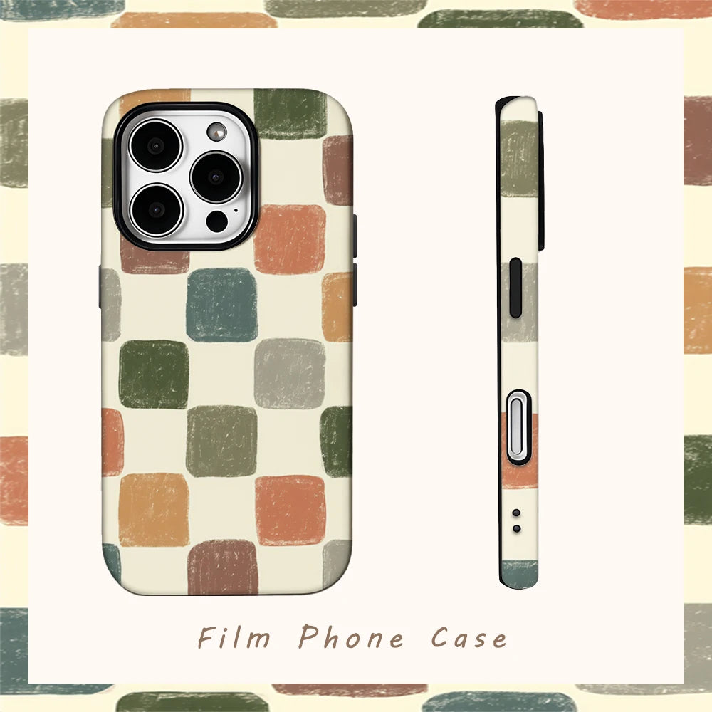 Retro Colored Bricks Phone Case for IPhone 16 15 14 13 12 11 X XS XR XSMAX 7 8 Pro Max Plus Double-layer Back Cover