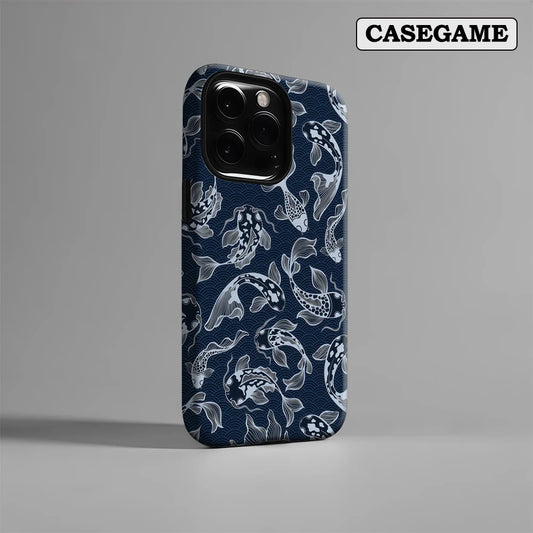 Navy Koi Fish Pattern IPhone17 Must-Haves Phone Case for IPhone 17 16 15 14 13 12 Pro Max Plus Double-layer Back Cover INS