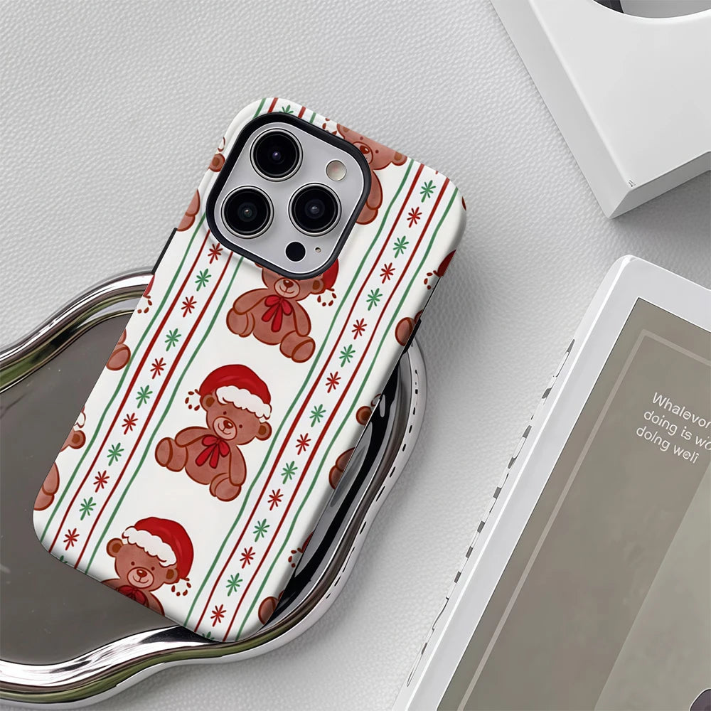 Christmas Teddy Bear Stripes IPhone17 Must-Haves Phone Case for IPhone 17 16 15 14 13 12 Pro Max Plus Double-layer Back Cover