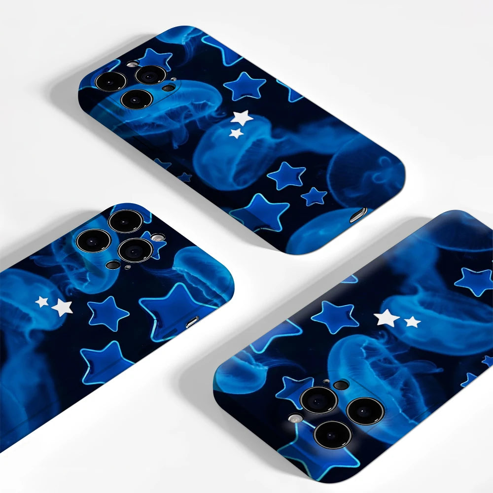 Blue Jellyfish & Stars IPhone17 Must-Haves Phone Case for IPhone 17 16 15 14 13 12 11 Pro Max Plus Double-layer Back Cover