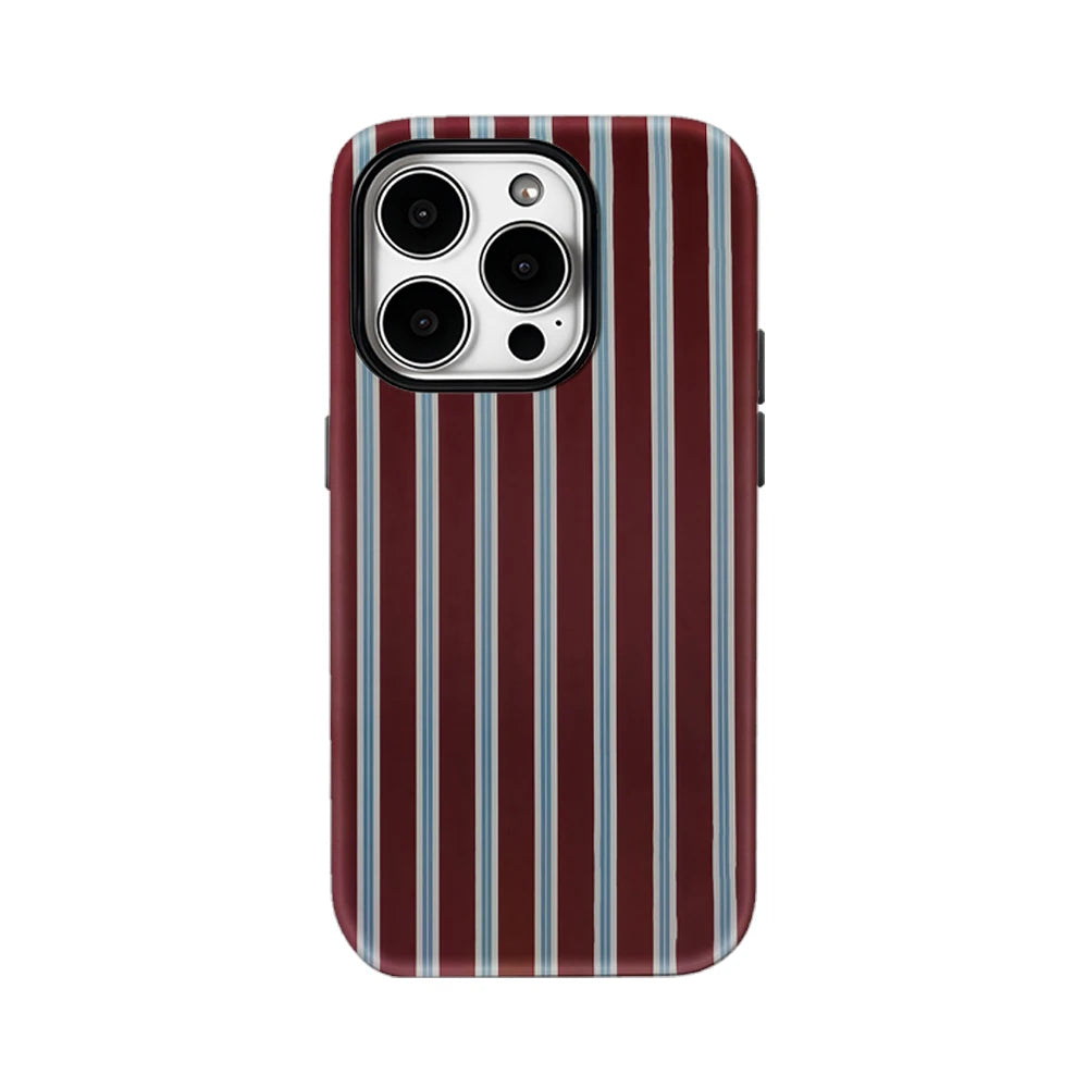 Burgundy Blue White Stripes IPhone17 Must-Haves Phone Case for IPhone 17 16 15 14 13 12 Pro Max Plus Double-layer Back Cover